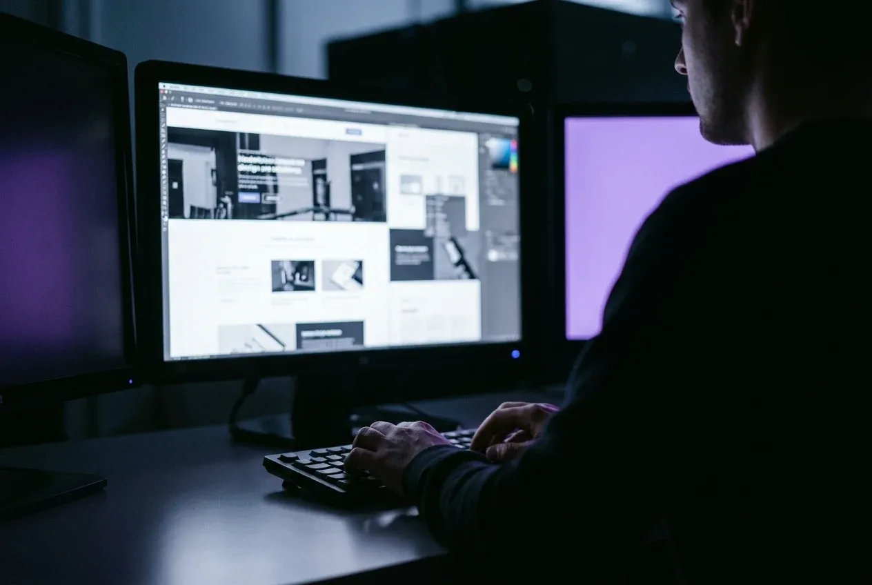 Člověk u počítače upravuje web